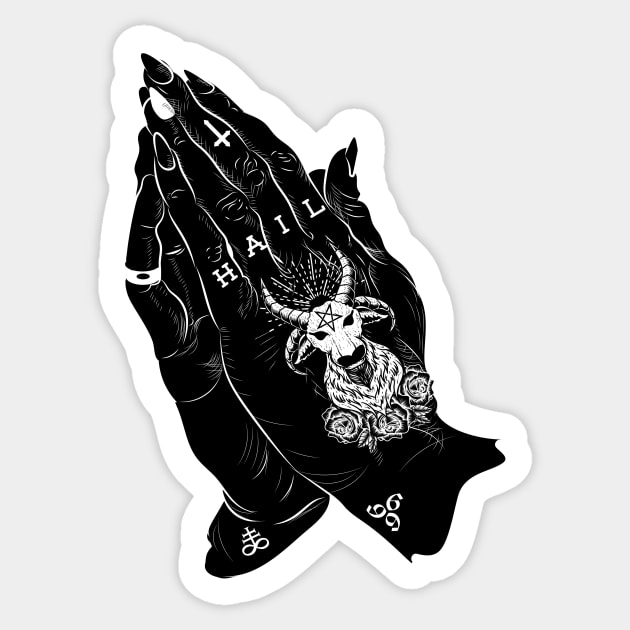 praying hands of the dark lord Sticker by DrSoed